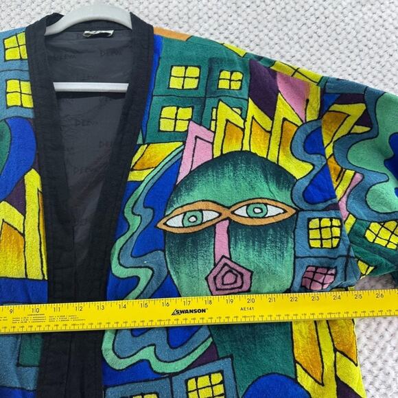 VTG Deeve New York Jacket Women One Size Green Silk Art To Wear Abstract City - Picture 14 of 16